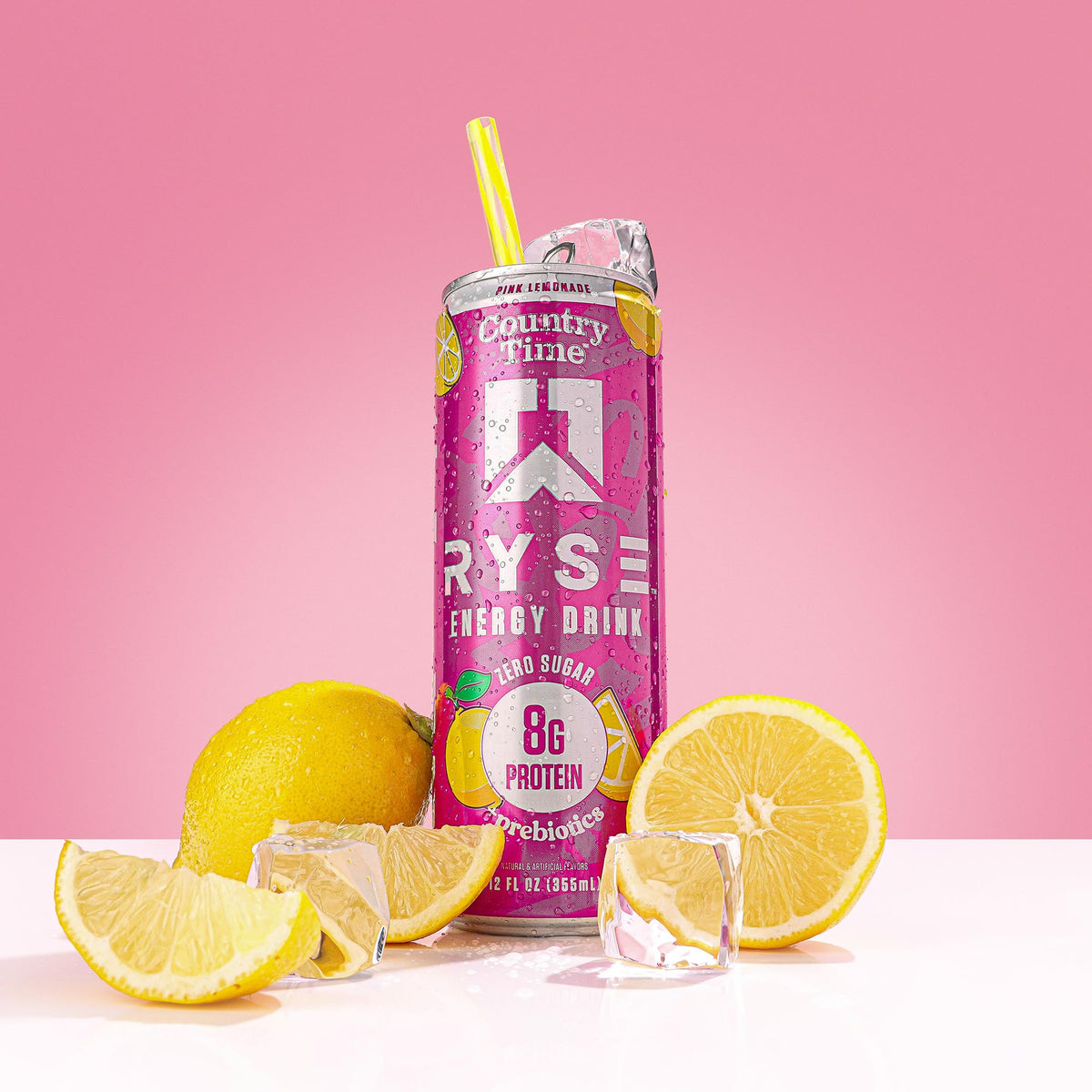 RYSE Up Supplements pink lemonade on desk during a break for focus.