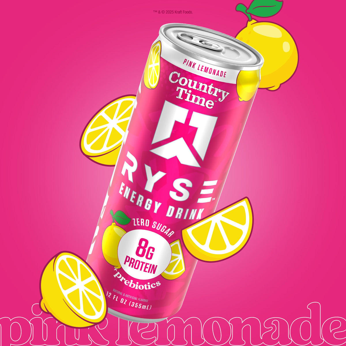 RYSE Up Supplements pink lemonade energy drink pour into glass, ideal for a quick recharge.