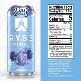 RYSE Fuel Arctic Berry can front shows clean, sugar-free energy for daily use.