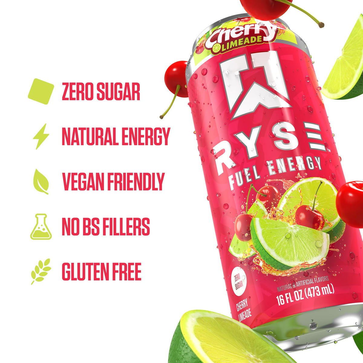 RYSE Fuel bottle label close-up emphasizing vegan and gluten-free formula