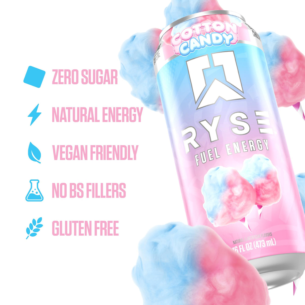 RYSE Fuel caffeine-boost visual communicates rapid focus without crashes
