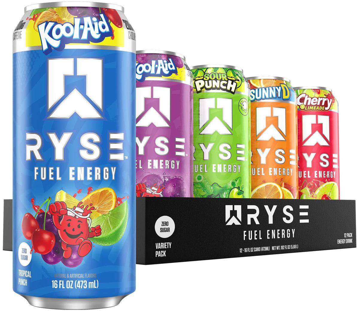 RYSE Fuel energy drink can in icy cold presentation for quick focus.