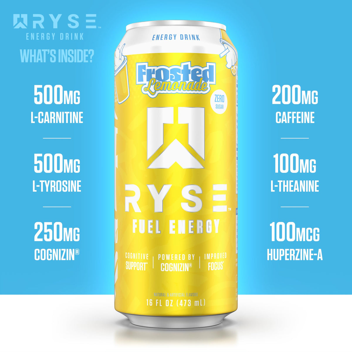 RYSE Fuel Huperzine A graphic communicates additional cognitive support notes.
