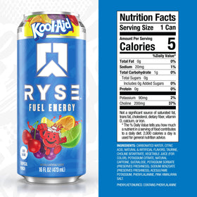 RYSE Fuel Kool-Aid Tropical Punch being poured into a glass for crisp energy