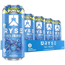 RYSE Fuel Sour Punch Blue Raspberry can close-up for clean energy on the go