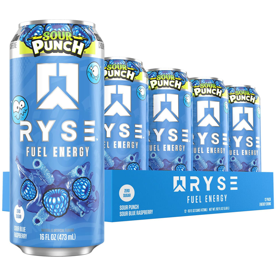 RYSE Fuel Sour Punch Blue Raspberry can close-up for clean energy on the go