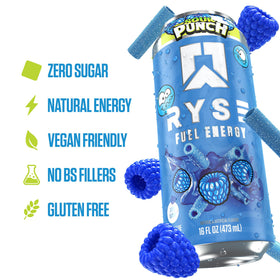 Glass with ice showcases Sour Punch Blue Raspberry flavor and chill refreshment