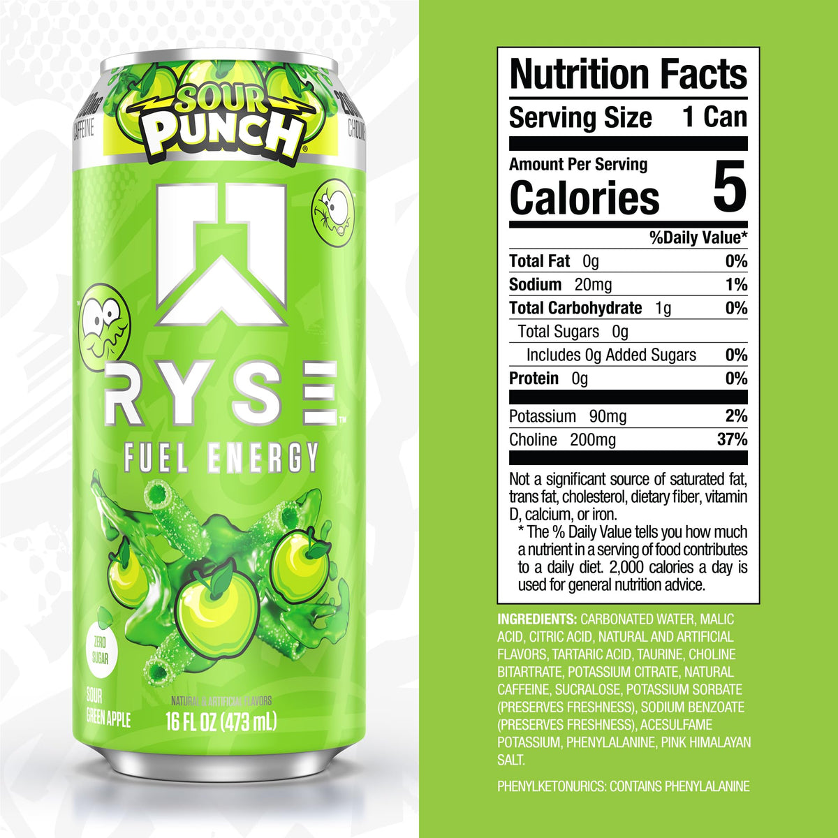 RYSE Fuel label close-up shows zero sugar and vegan formula