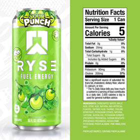 RYSE Fuel label close-up shows zero sugar and vegan formula