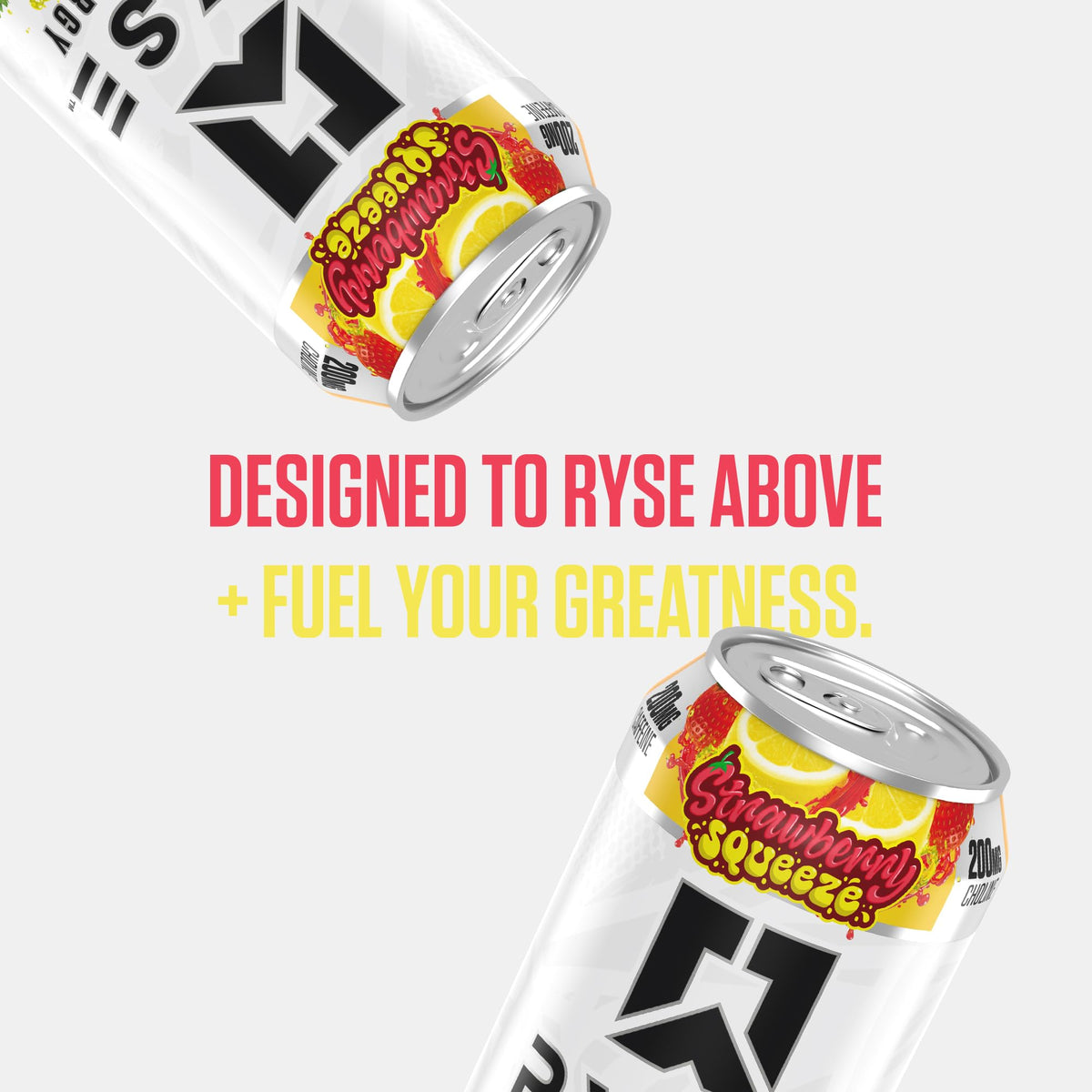 RYSE Fuel Energy Drink Strawberry Squeeze multipack image signals vegan, gluten-free.