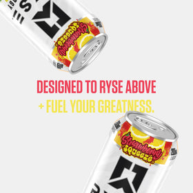 RYSE Fuel Energy Drink Strawberry Squeeze multipack image signals vegan, gluten-free.