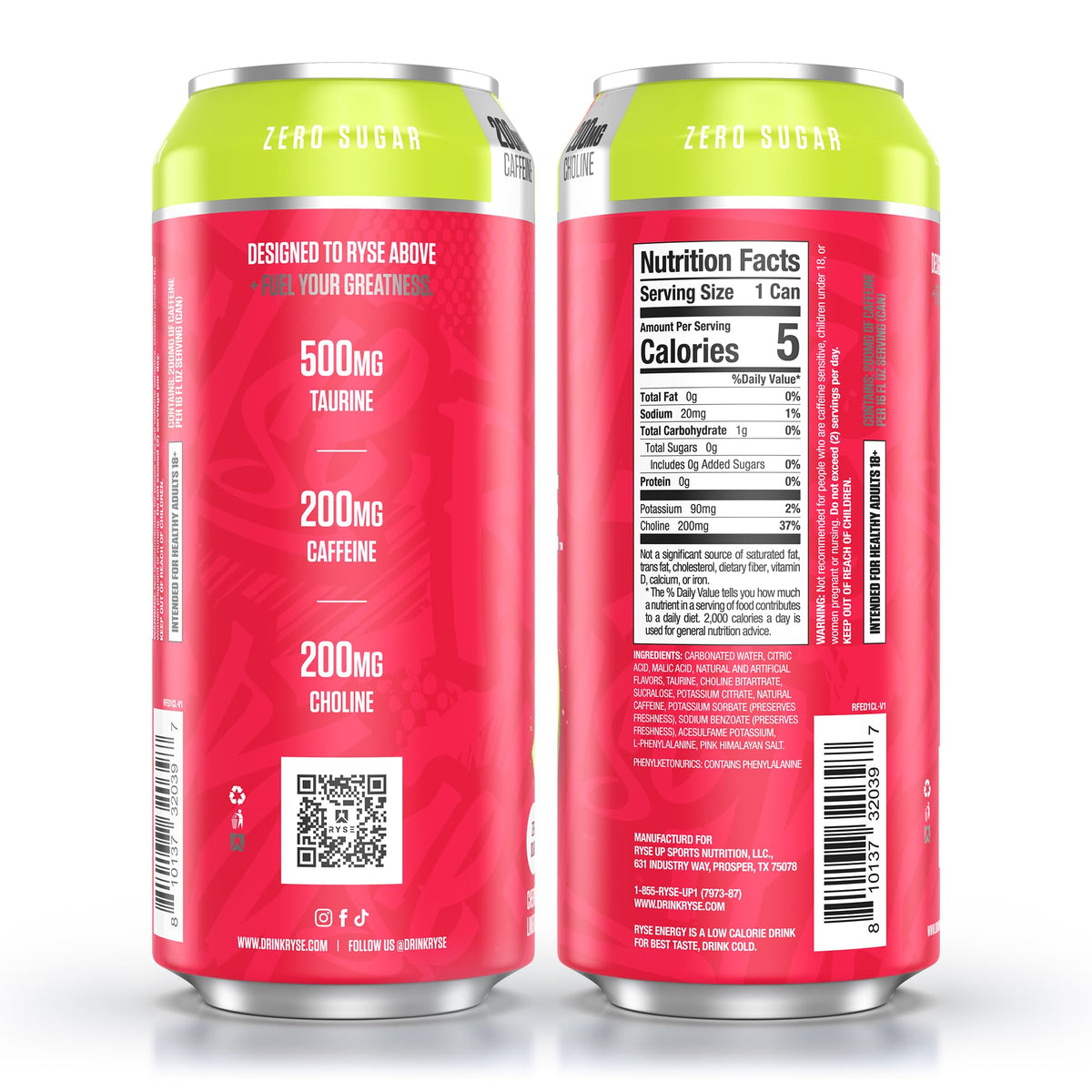 RYSE Fuel packaging highlights zero calories and vegan composition