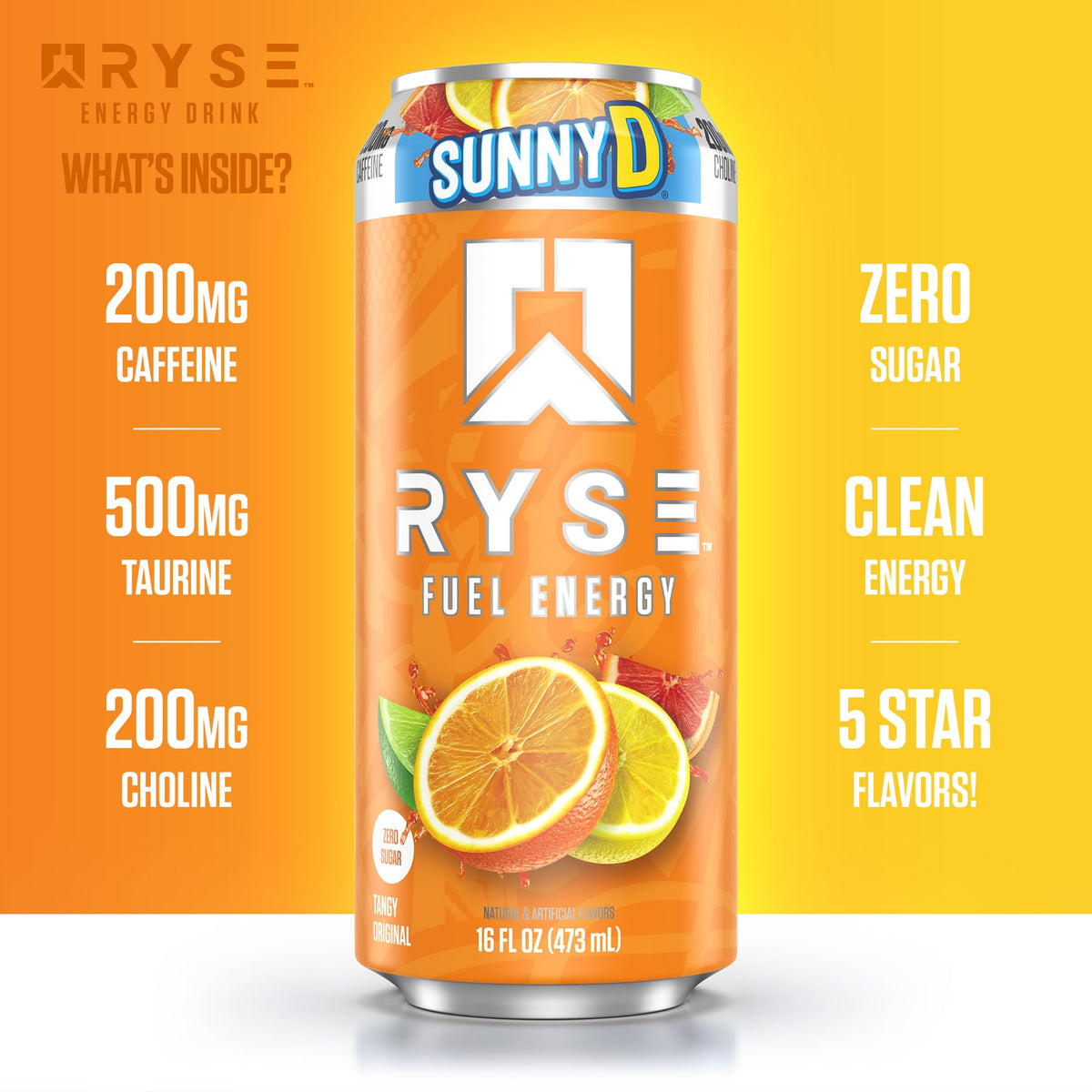 Pour over ice for refreshing study-session energy with RYSE Fuel SunnyD Tangy Original.