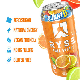 Pour shot shows quick focus boost during workouts with RYSE Fuel SunnyD Tangy Original.