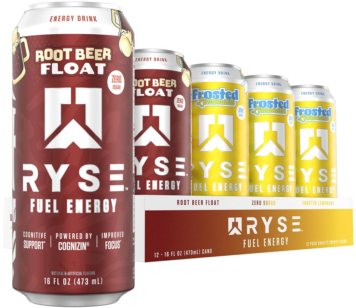 RYSE Fuel Frosted Lemonade can shows crisp flavor and 200 mg caffeine for focus