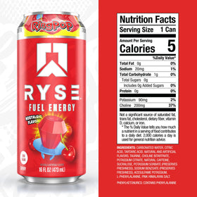 RYSE Fuel Ring Pop Cherry can front highlights 200 mg caffeine for mental focus