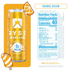 RYSE Orange Cream can back label shows ingredients for transparency