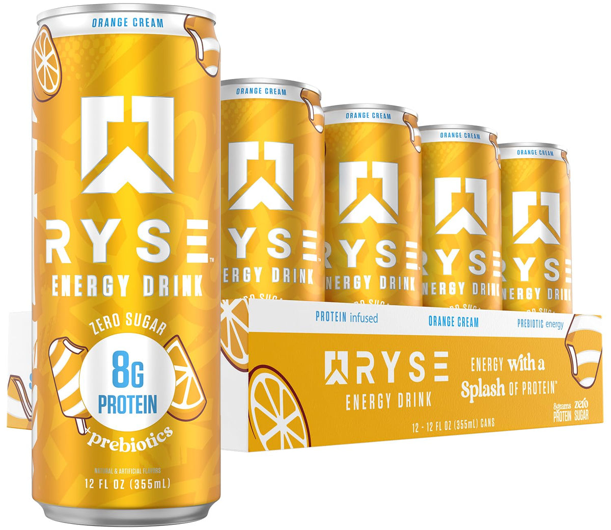 RYSE Orange Cream energy drink can front with bold branding and clean energy