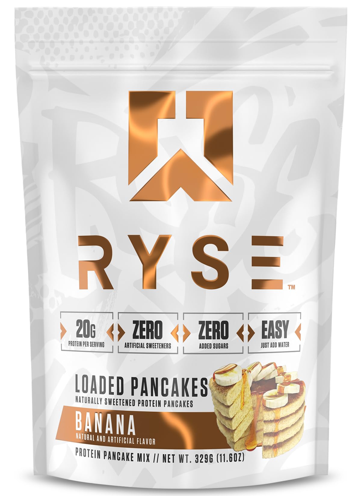 RYSE Loaded Protein Pancake Banana Batter promotes steady energy with high-protein morning prep