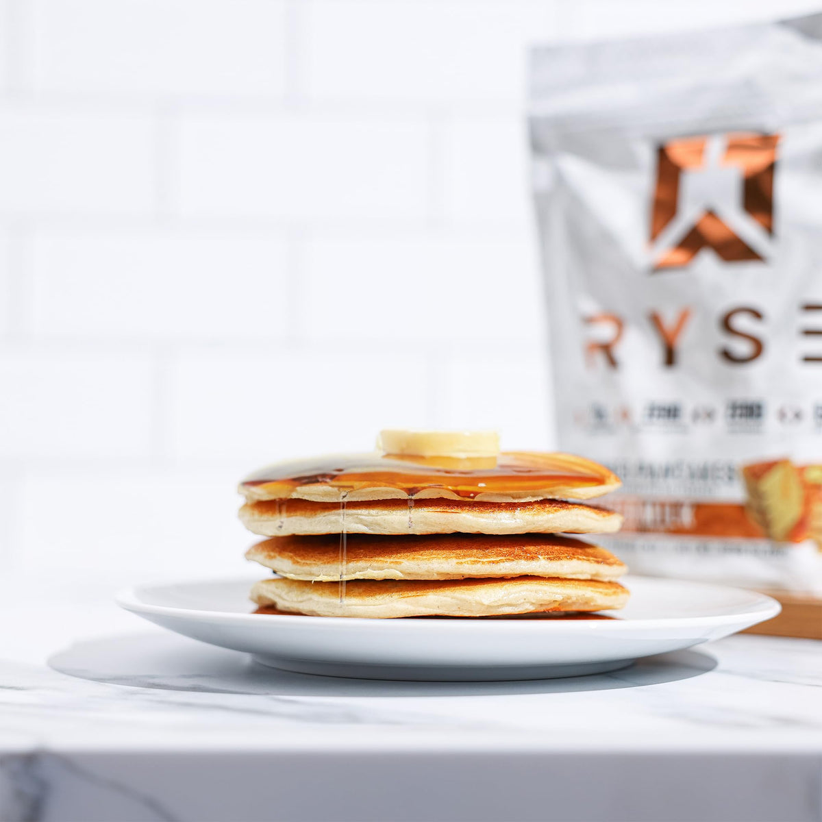 RYSE Loaded Protein Pancake Banana Cooking shows quick mix-and-cook steps