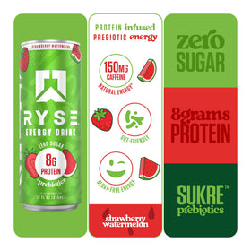 RYSE Up energy drink icon hints at post-workout recovery fueling.