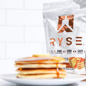 RYSE Up Protein Pancake Mix USA-made label signaling quality.