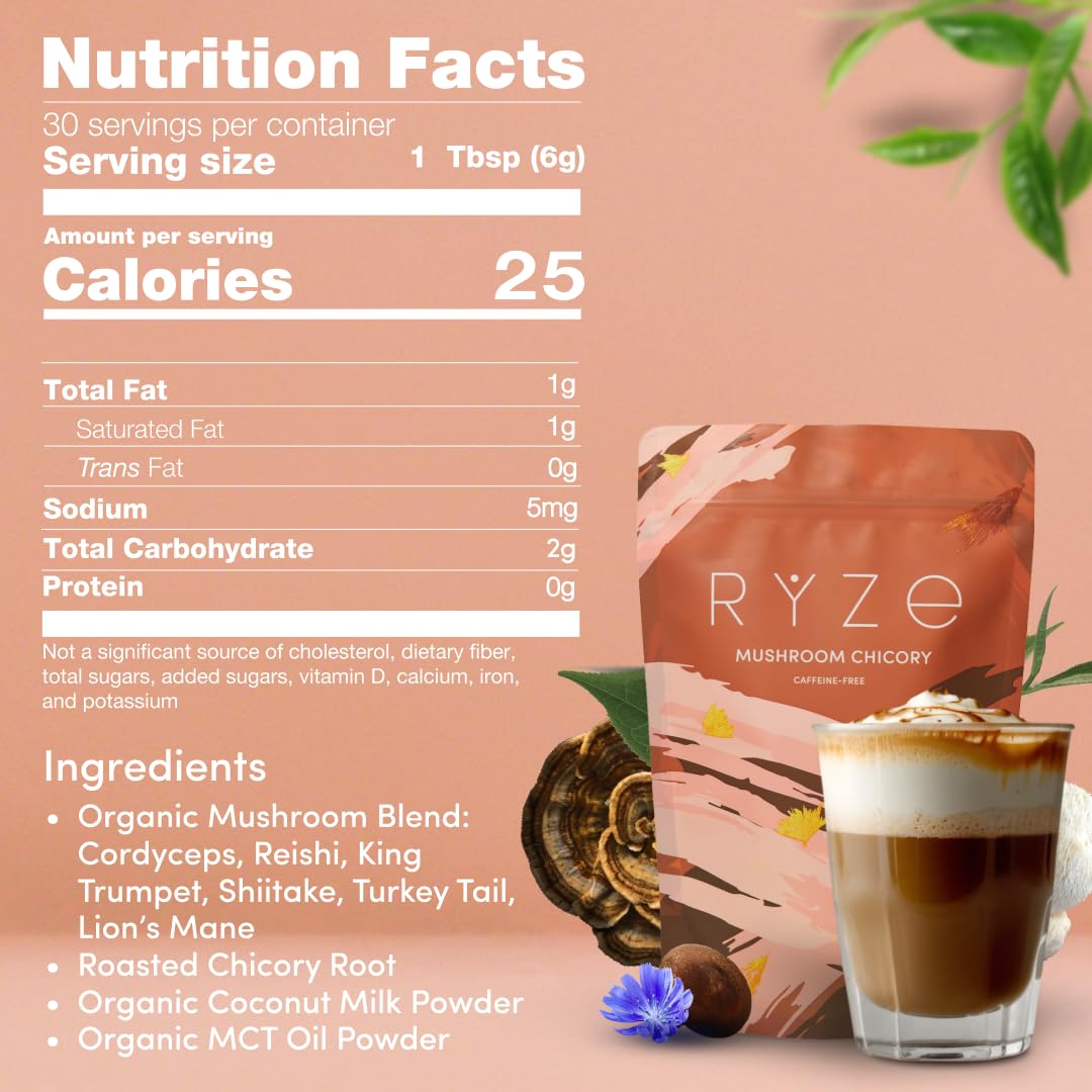 RYZE Mushroom Chicory digestive-boost-label suggests gut-friendly benefits.