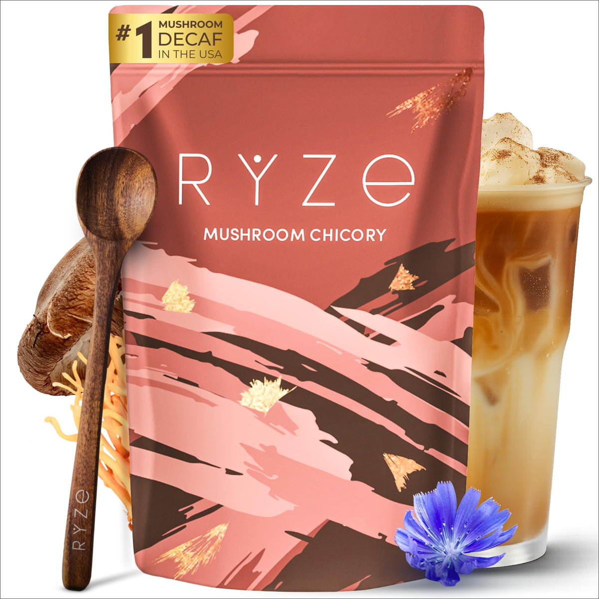 RYZE Mushroom Chicory powder-jar for convenient daily use and precise dosing.