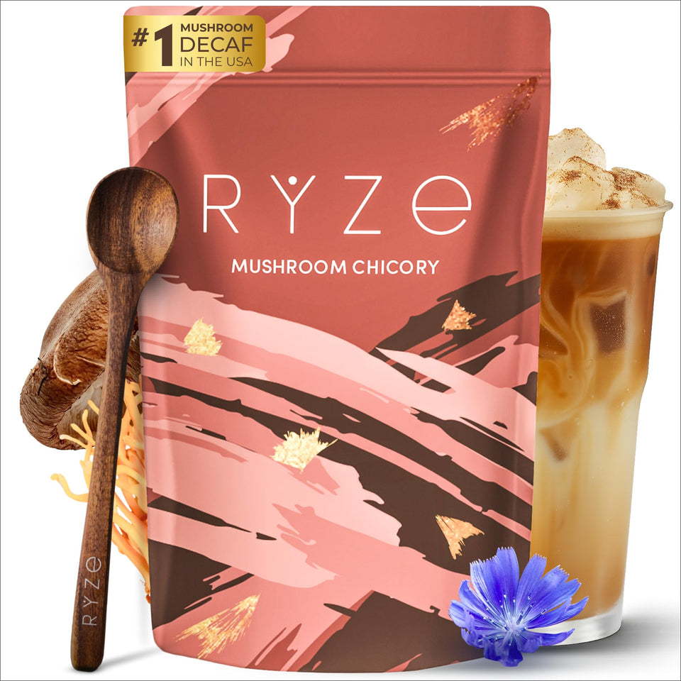 RYZE Mushroom Chicory powder-jar for convenient daily use and precise dosing.