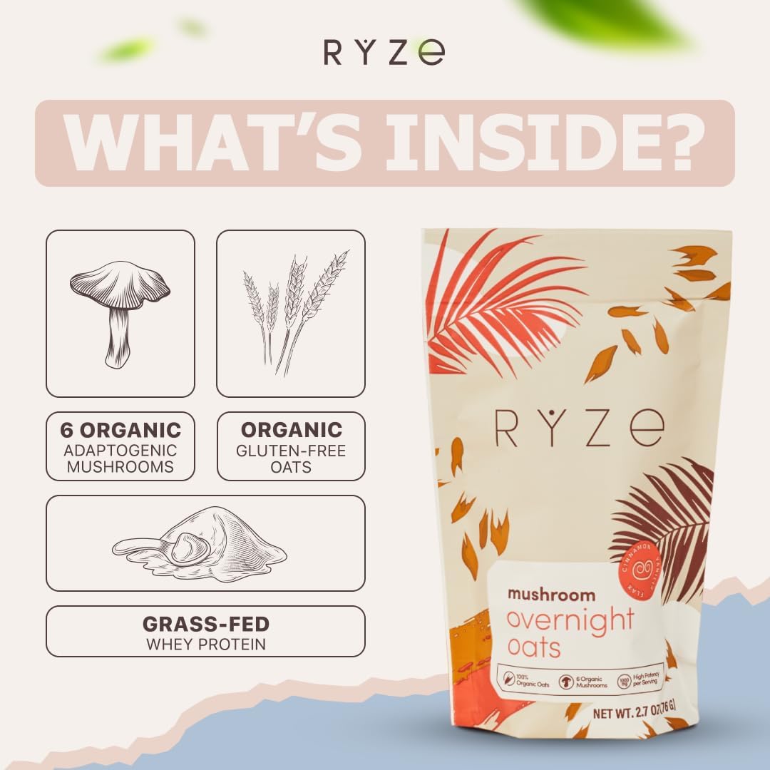 RYZE Superfoods grass-fed whey label on packaging emphasizes quality protein.