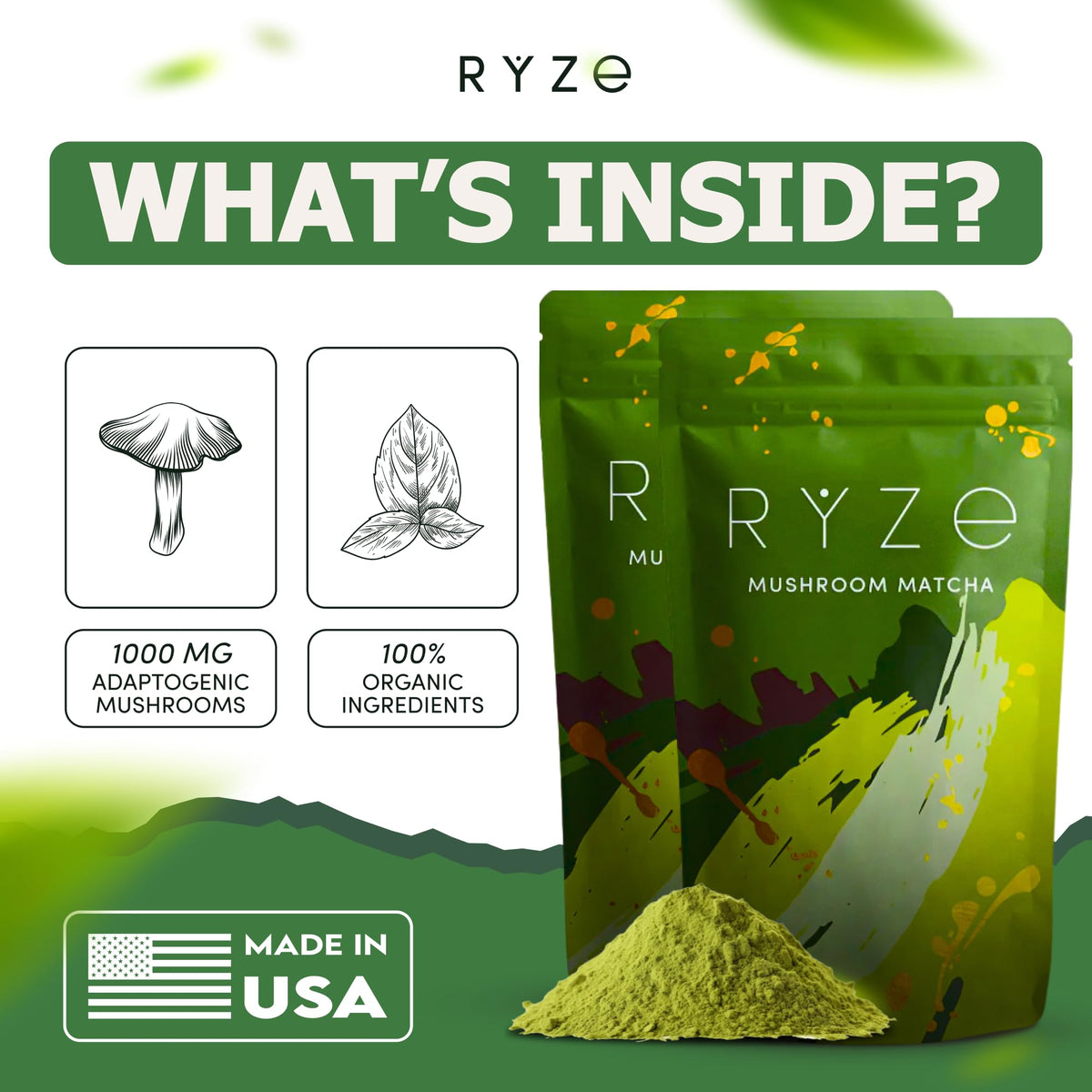RYZE SUPERFOODS Matcha Latte setup scene for cozy mornings