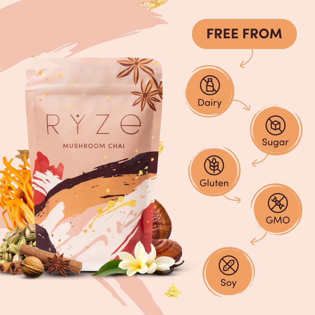 RYZE scoop beside mug with spices.