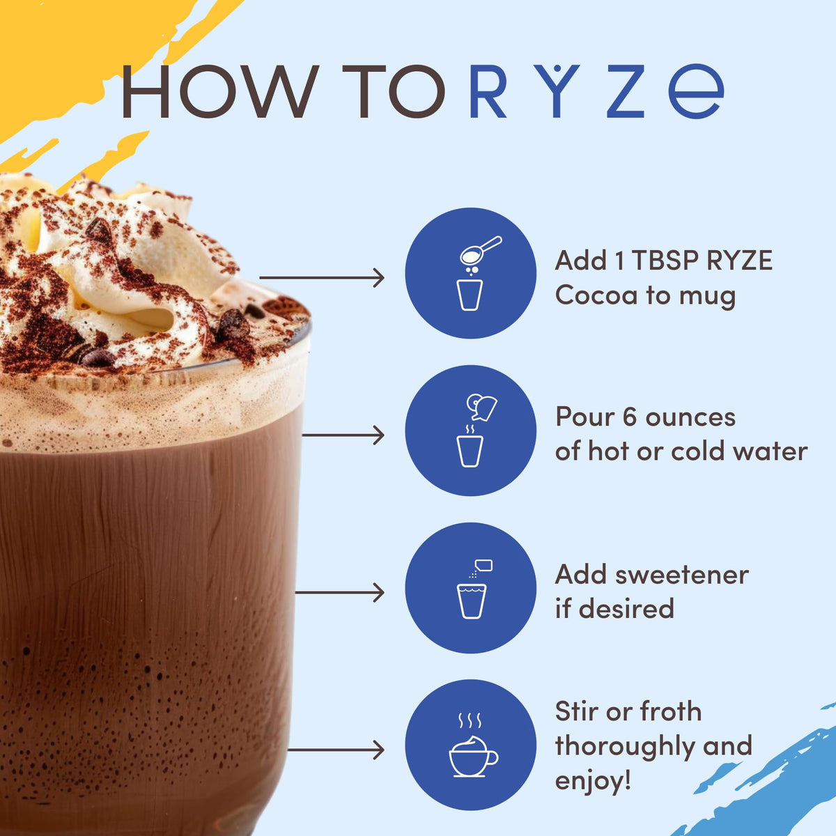 RYZE Superfoods Mushroom Hot Cocoa sleep-support bundle on display for cozy evenings.
