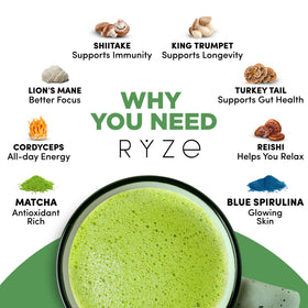 RYZE Mushroom Matcha Starter Kit mushroom blend powder ready for energizing beverages