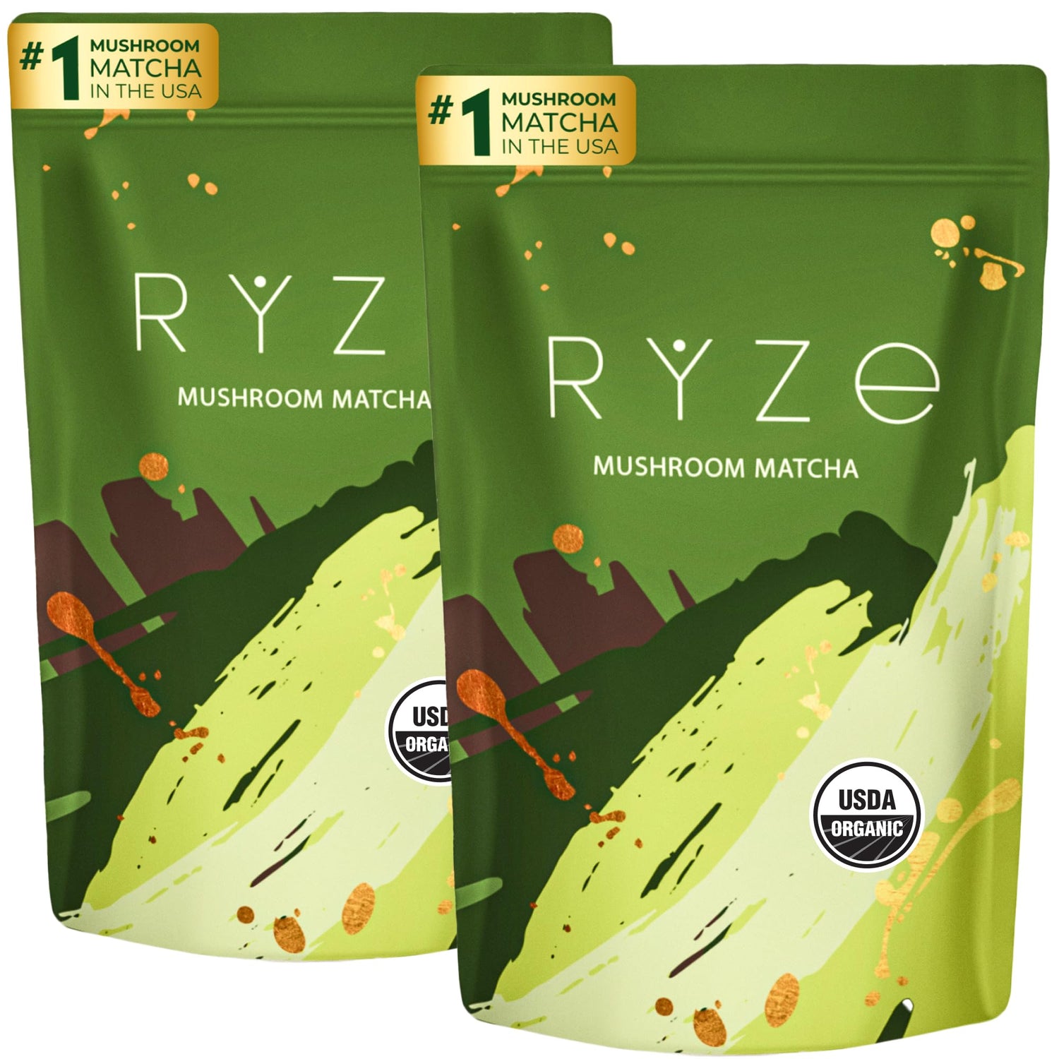RYZE SUPERFOODS Mushroom Matcha Starter Kit packaging showing branding for daily energy