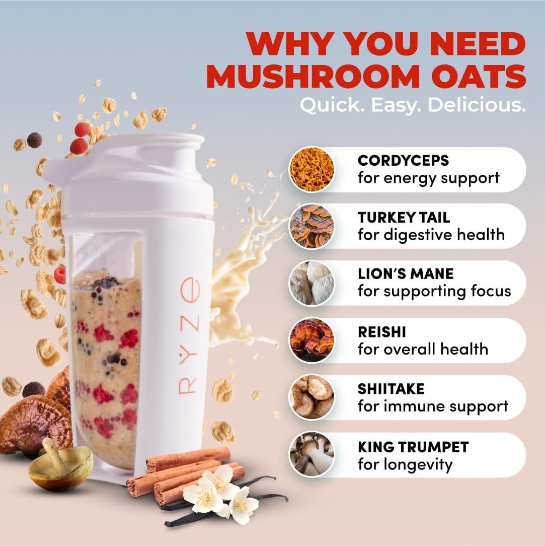 RYZE Superfoods overnight oats in a jar ready for a quick morning.