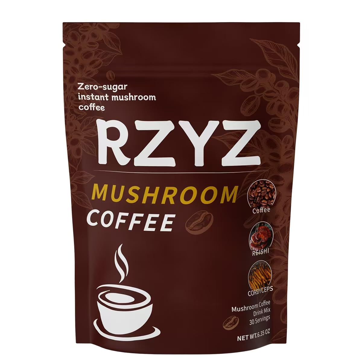 RZYZ Mushroom Coffee powder pack ready to brew for quick energy