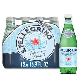 S. Pellegrino sparkling water bottle front view highlighting crisp taste for meals