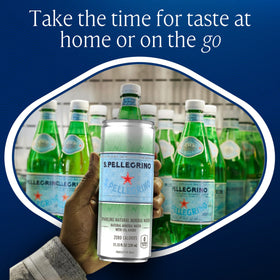 S.Pellegrino pour into a glass highlighting crisp bubbles.