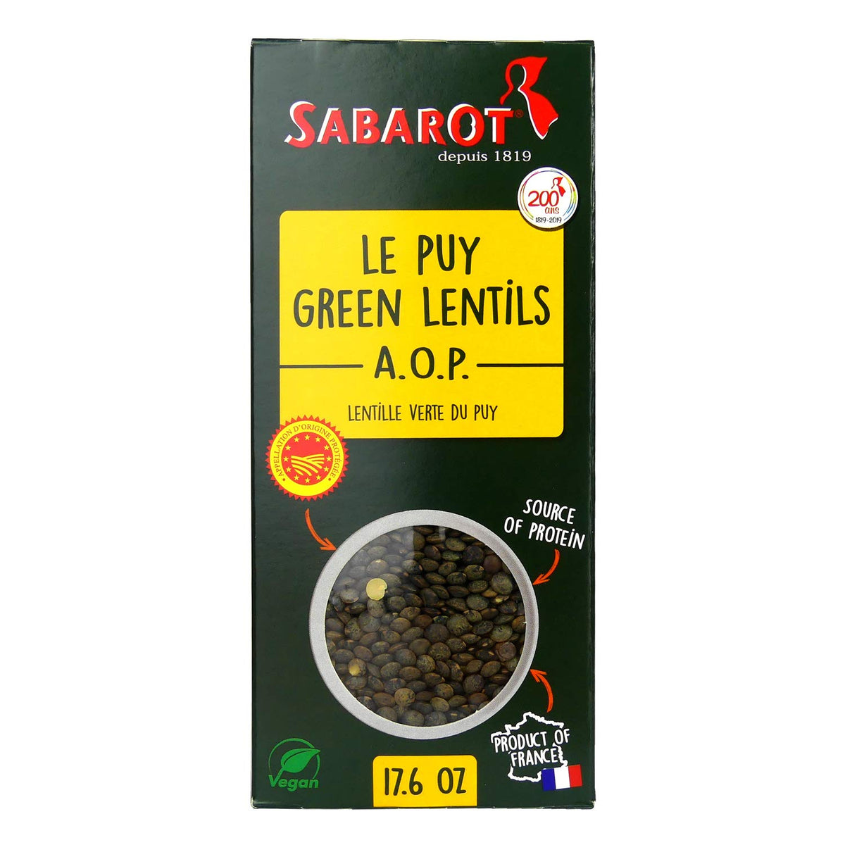 Sabarot Le Puy lentils 500g packaging, premium quality for gourmet meals.