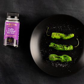 Sabatino Tartufi smoked truffle salt close-up shows black truffle flecks and aroma.