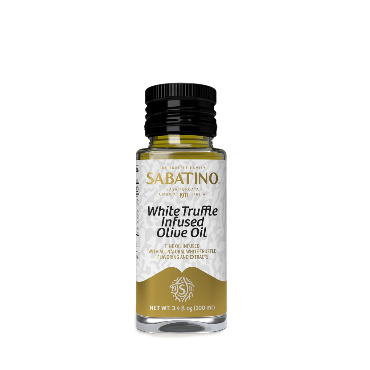 Sabatino Tartufi white truffle olive oil bottle highlights gourmet aroma for meals