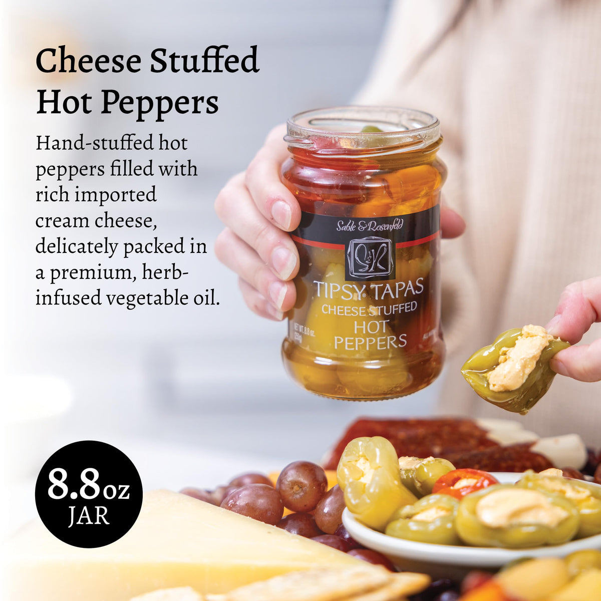 Sable & Rosenfeld cream-cheese stuffed peppers closeup showing creamy filling
