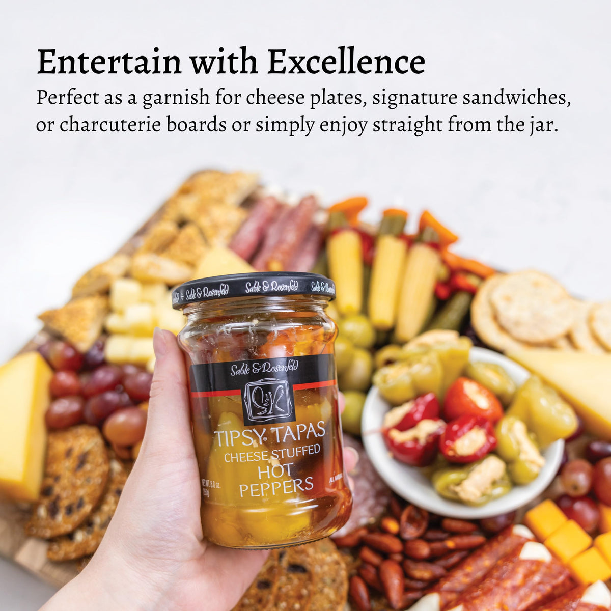 Sable & Rosenfeld peppers on a charcuterie board for quick gourmet additions