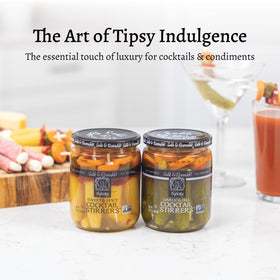 Brine-glazed Tipsy jar captured beside a premium cocktail.