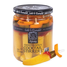 Sable & Rosenfeld Tipsy stirrers in a jar ready to elevate Bloody Mary garnishes.