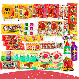 Sabores De Mexico Mexican Candy Variety Pack bag showing 50 pieces for gatherings
