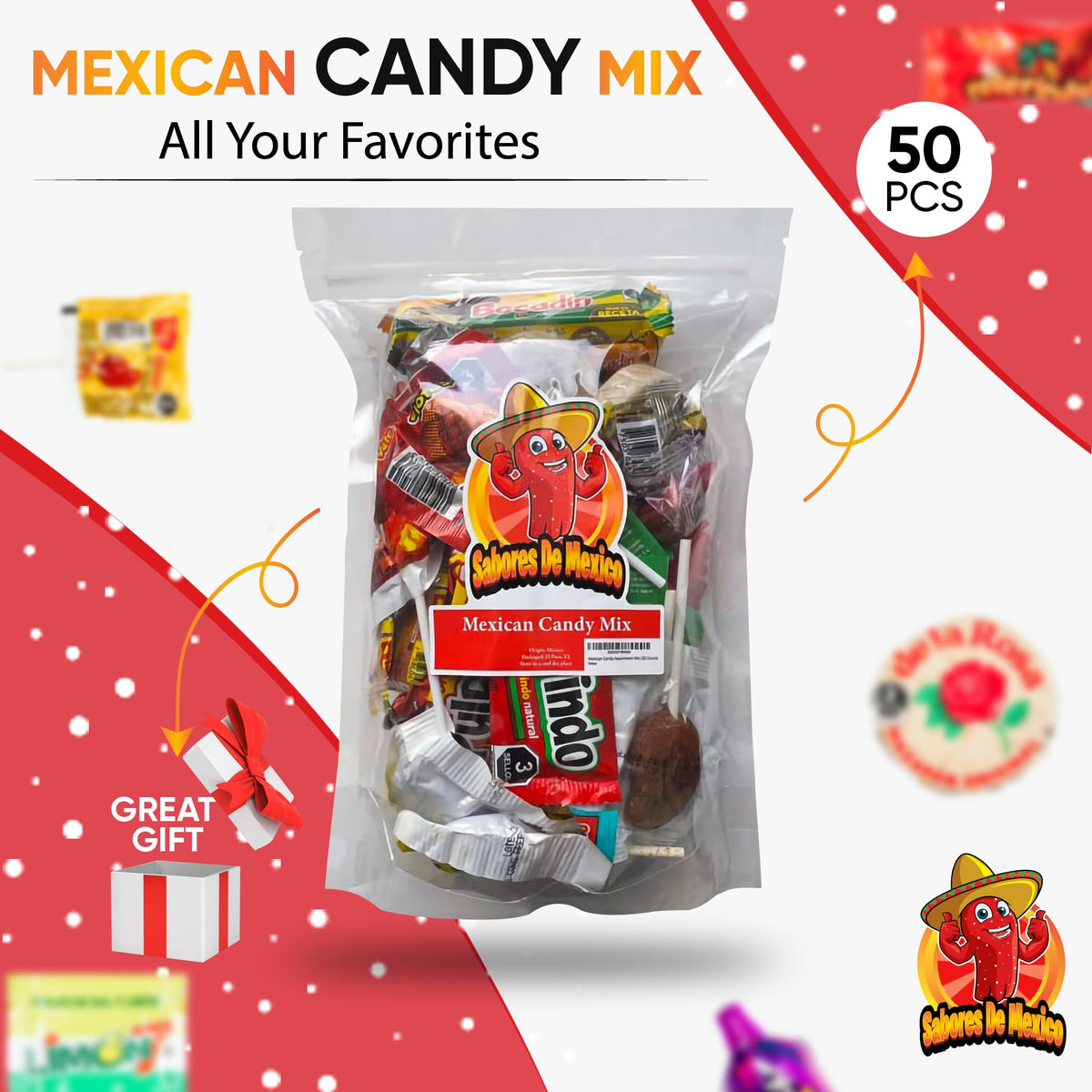 Vero lollipops closeup, glossy wrappers from Sabores De Mexico