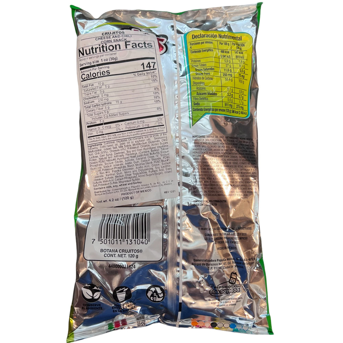 Generic Sabritas Flamin' Hot three-pack on kitchen counter, convenient snacking.