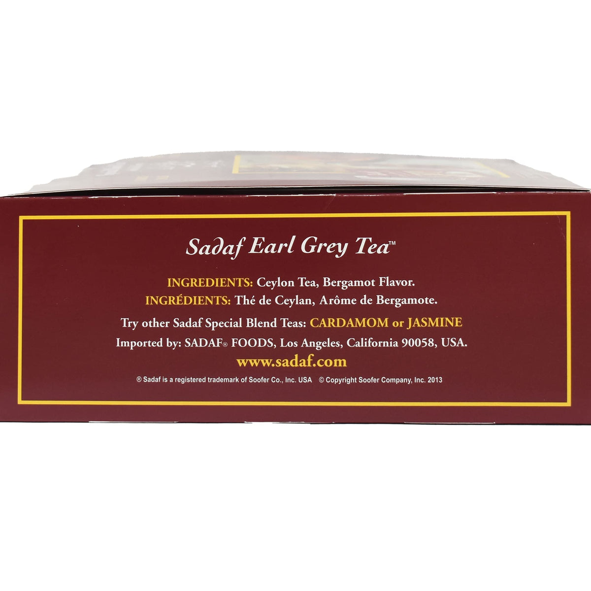 Sadaf Earl Grey tea bags bergamot aroma and bright citrus notes.